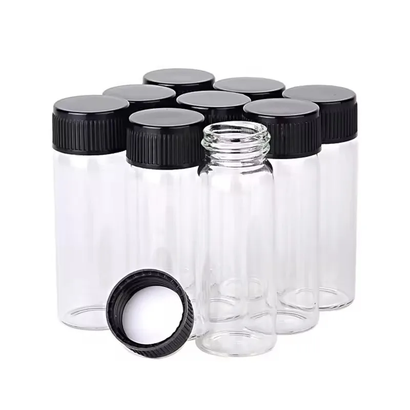 600pcs Dia 22mm Transparent Glass perfume Spice Bottles with White/Black/Pink Plastic Screw Cap Tiny Jar Vials DIY Craft
