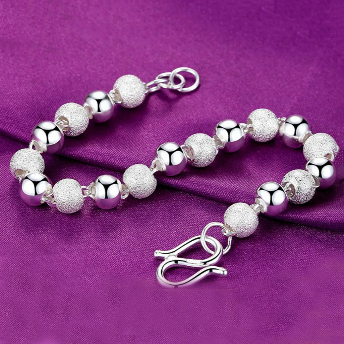 S990 Pure Silver Bracelet For Women 5mm/6mm/7mm Frosted Bead Polish Surface Buddha Beaded Bracelet