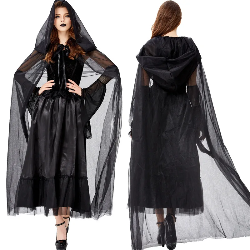 

Halloween Carnival Party Costumes: Mysterious Witch Cape Vampire And Dark Witch Cosplay Outfits For Performances