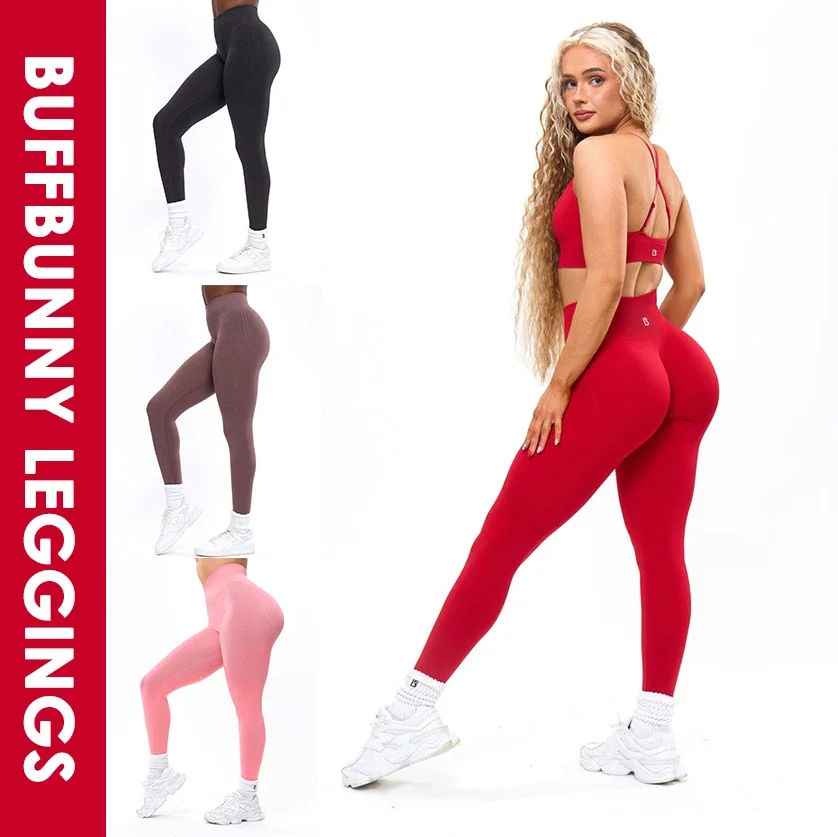 

Buffbunny Leggings Ribbed Waist Yoga Fitness Tight Scrunch Gym Pants Women Sportswear Fashion Sport Leggins