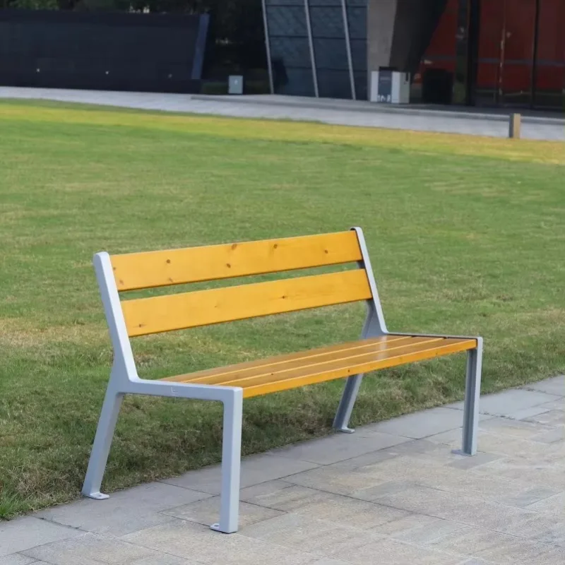 مقعد حديقة خارجي تجاري مخصص كرسي حديقة من الخشب الصلب مع مسند ظهر من سبائك الألومنيوم للمنطقة العامة #5