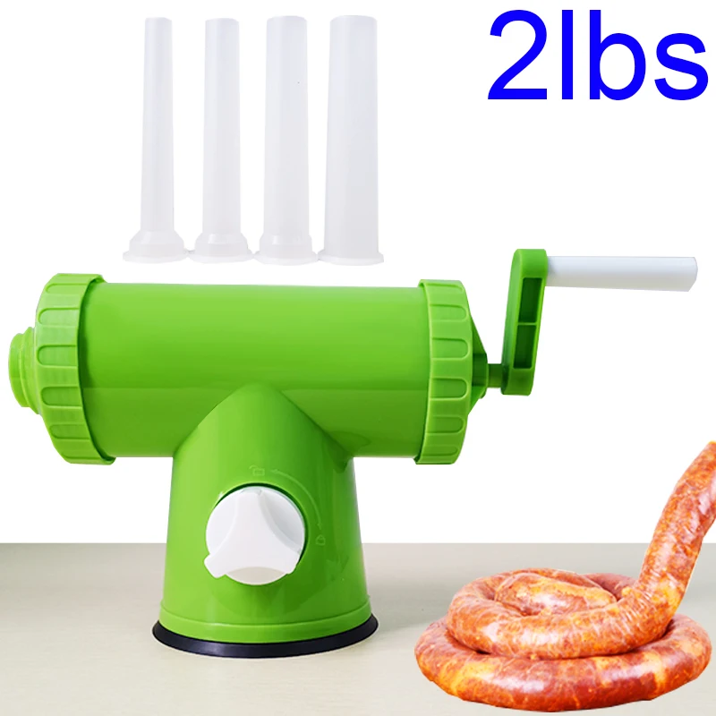 2lbs Sausage Stuffer Sausage Maker Plastic Meat Filler Sausage Filling Tool Stuffer Funnel 4Pcs Tubes