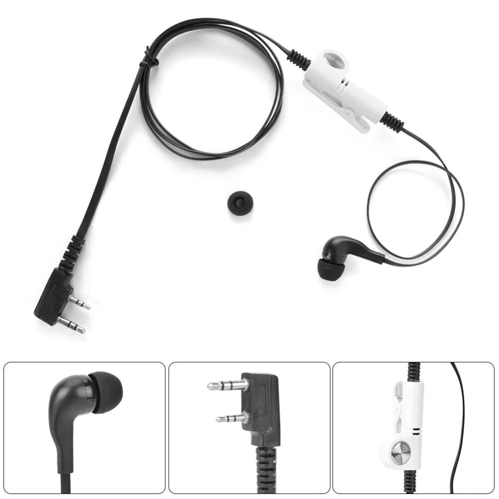 Portable 2 Way Earpiece Two Way Radio ABS Earphone PTT Mic 2 Pin Noodle Headphone Cord for Kenwood Baofeng