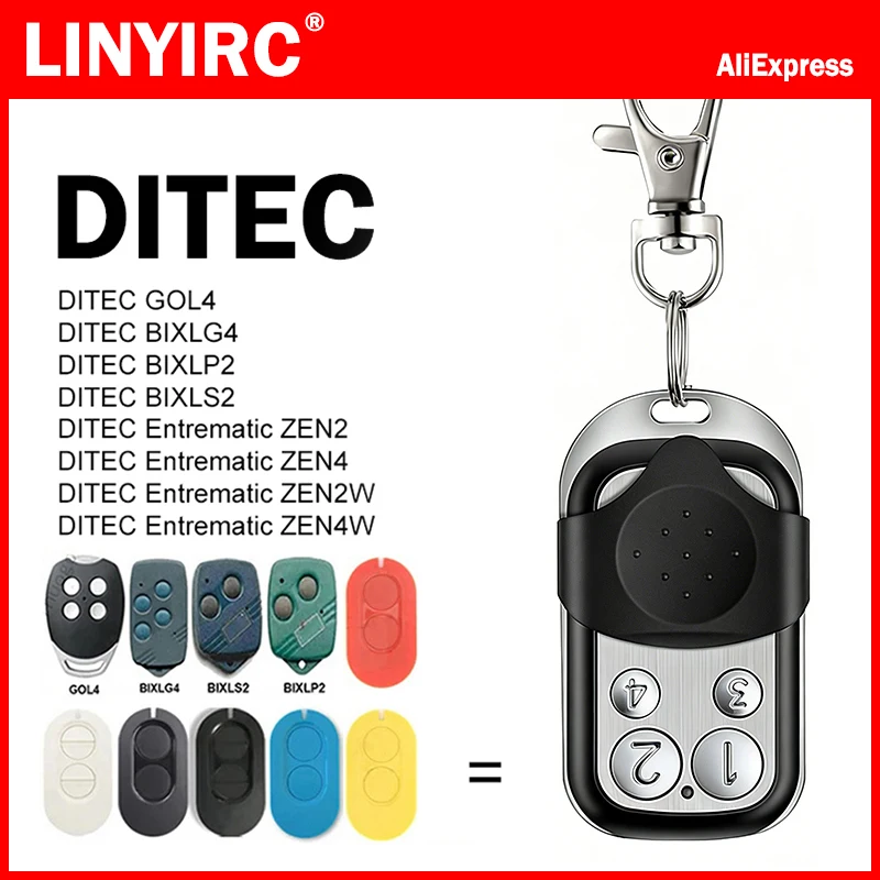 Work With DITEC GOL4 Entrematic ZEN2 ZEN4 ZEN2W ZEN4W BIXLP2 BIXLS2 BIXLG4 Garage / Gate Remote Control 433.92MHz Rolling Code