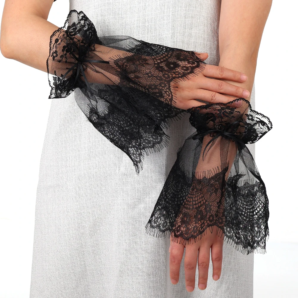 

Женские черные кружевные наручные браслеты-манжеты, однотонные готические перчатки без пальцев, красивые кружевные аксессуары