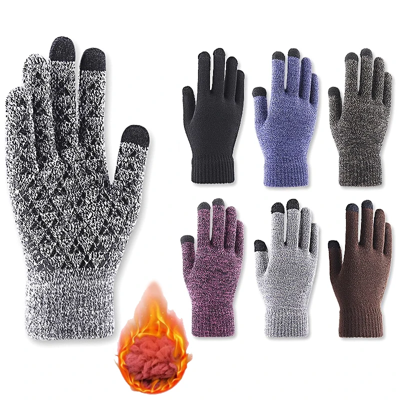 Winter Warm Gloves For Women Knit Gloves Touchscreen Anti-Slip Silicone Gel Thermal Soft Elastic Cuff Texting Gloves