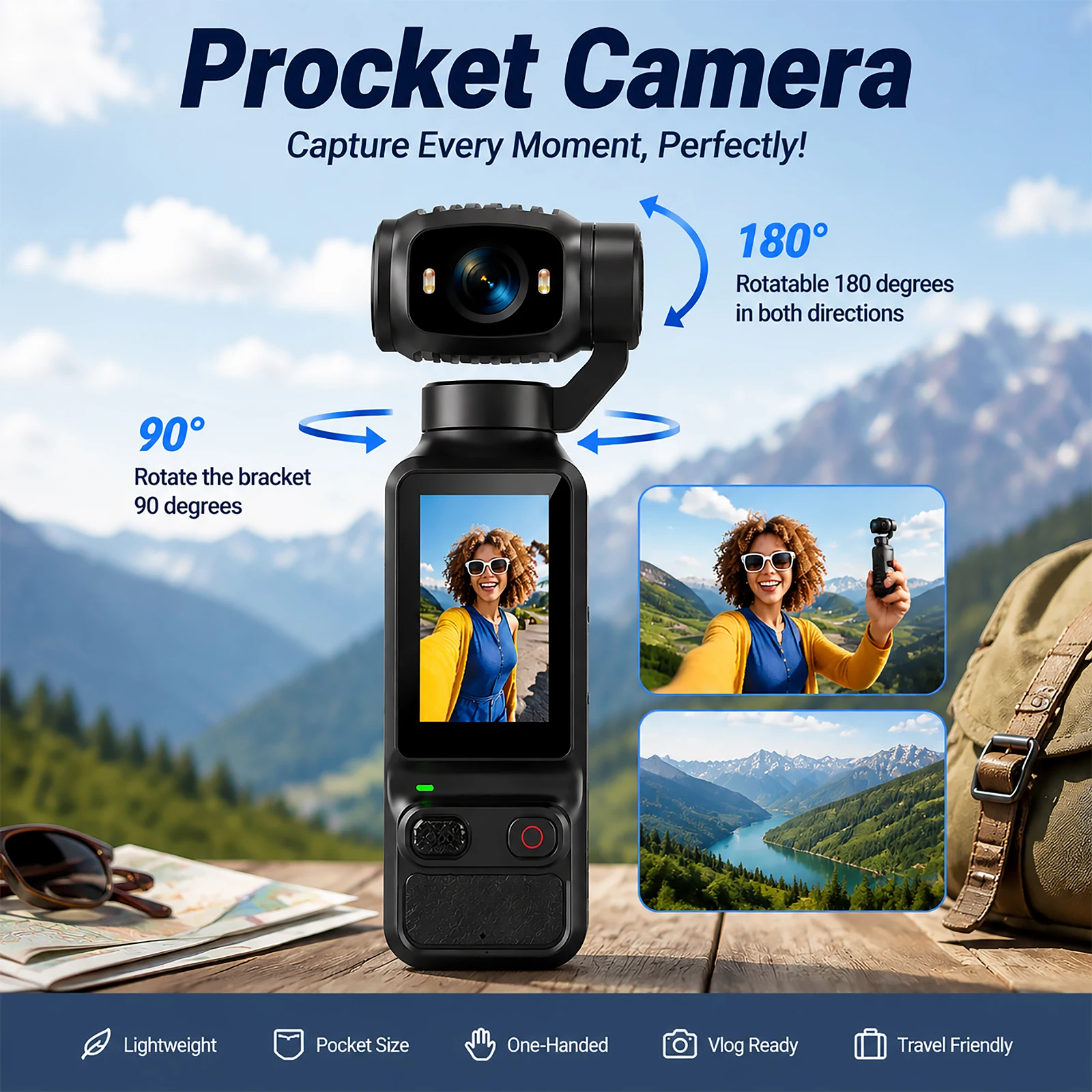 Ourlife 4K Action Camera 180° Rotatable 1.97 Inch Screen For YouTube Vlog Video Recording Record Life Handheld Sports Camera