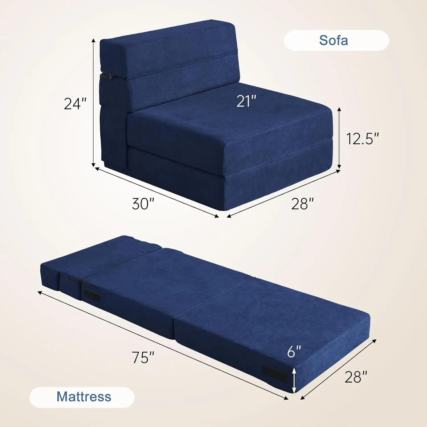 Folding Sofa Bed with Pillow Memory Foam Convertible Sleeper Chair Bed Couch Futon Lazy for Living Room