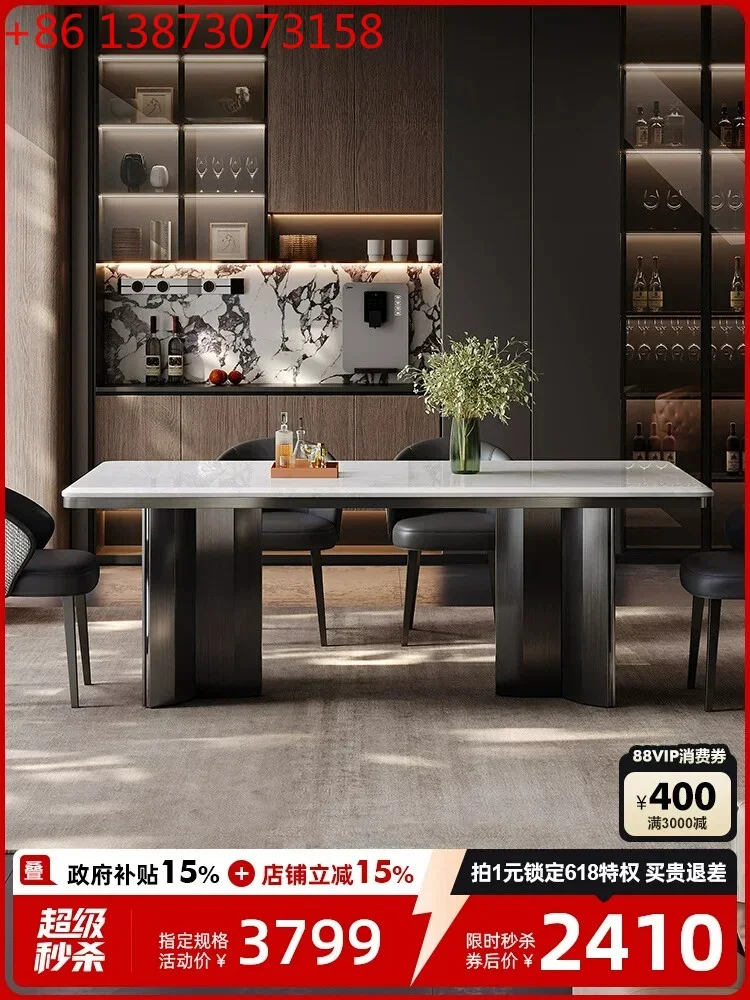 Mesa de comedor rectangular de mármol natural de lujo, blanca, minimalista, italiana, importada, nueva, de alta gama, de Fendi.