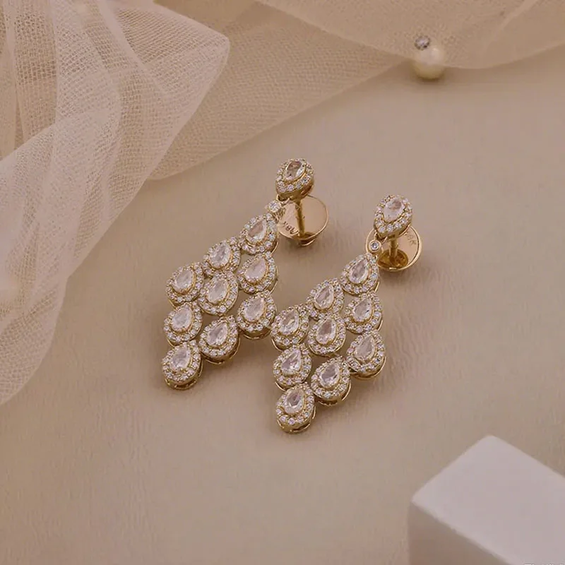 3.0CT Pear Rose Cutting Laboratory Planting Diamond Cluster Earrings 10K 14K Gold Luxury Earrings Anniversary / Birthday Gift