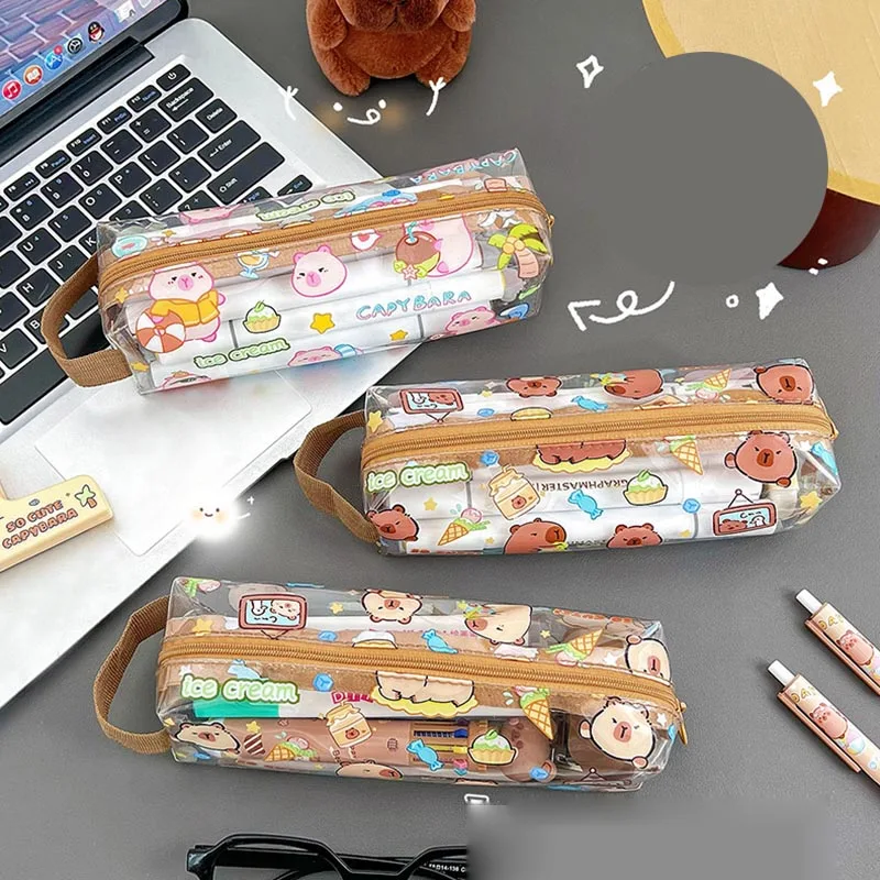 10pcs/lot Transparent Capybara Pencil Case Creative Portable Pencil Bag Stationery Pouch Gift School Supplies Gifts