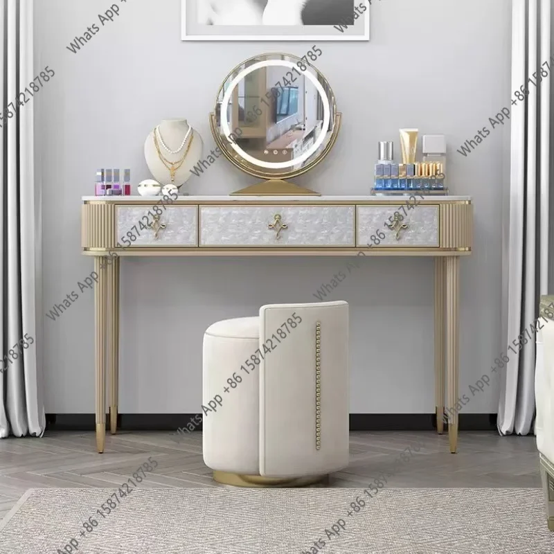 LP American light luxury dresser bedroom modern simple solid wood marble shell with mirror makeup table