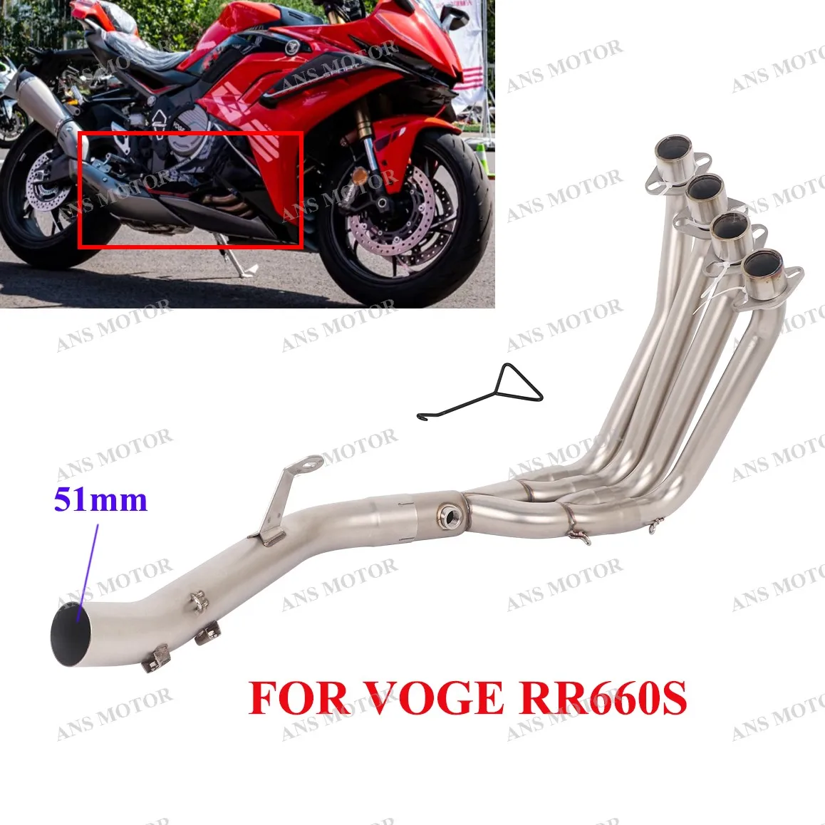 

For VOGE RR660S All Years Motorcycle Exhaust Front Link Pipe Escape System Slip On RR660s Exhaust 51MM Pipe
