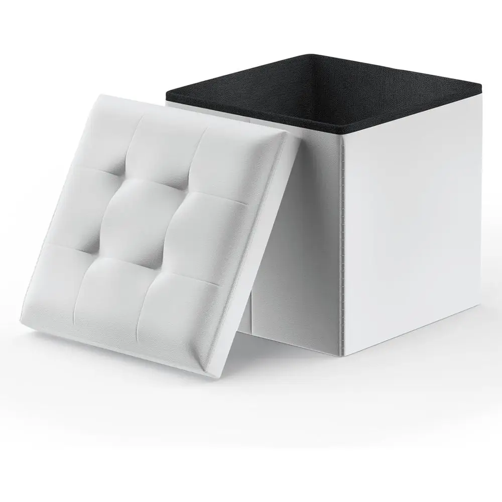 

15 Inch Storage Ottoman Cube, 11 Gal. olding Ottoman oot Rest Stool, PU Leather Small ootrest with Storage or Living Room, Bedro