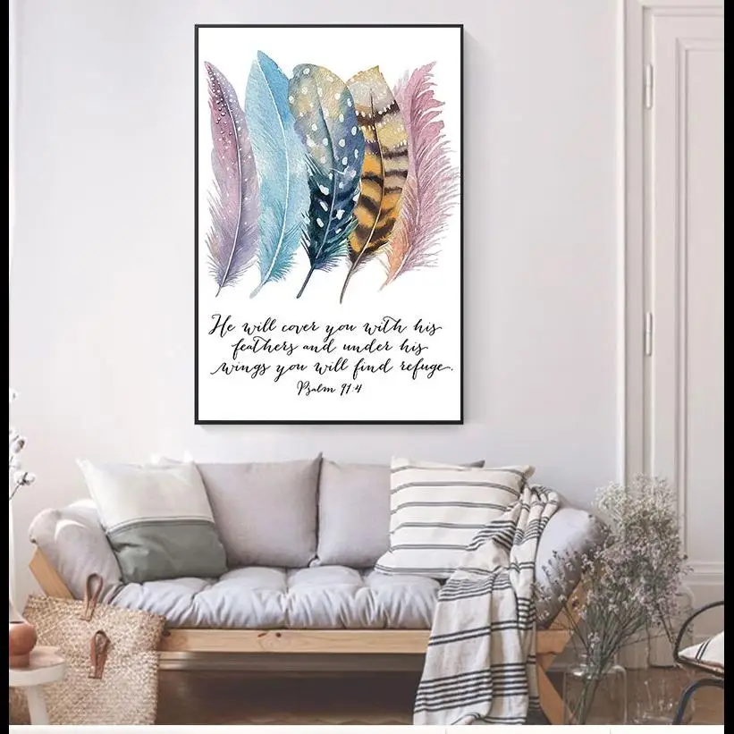 Псалом Писание холст печать перо птицы христианский Декор