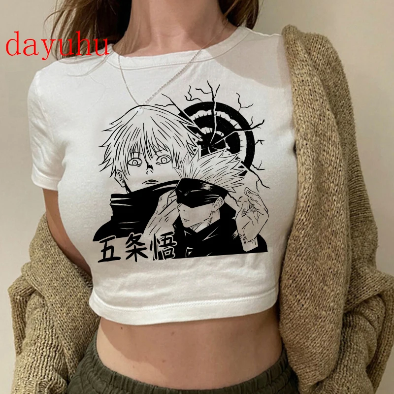 90S Hip Hop Crop Top Tshirt Manga Japanese Anime Jujutsu Kaisen T Shirt Gojo Satoru Tops Yuji Itadori Cropped Tees T-shirt