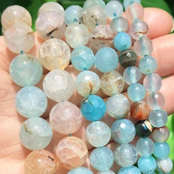 Faceted Blue Dragon Veins Agates Stone Natural Gem Loose Spacer Beads 6 8 10mm for Diy Bracelet Earrings Jewelry Making 15''