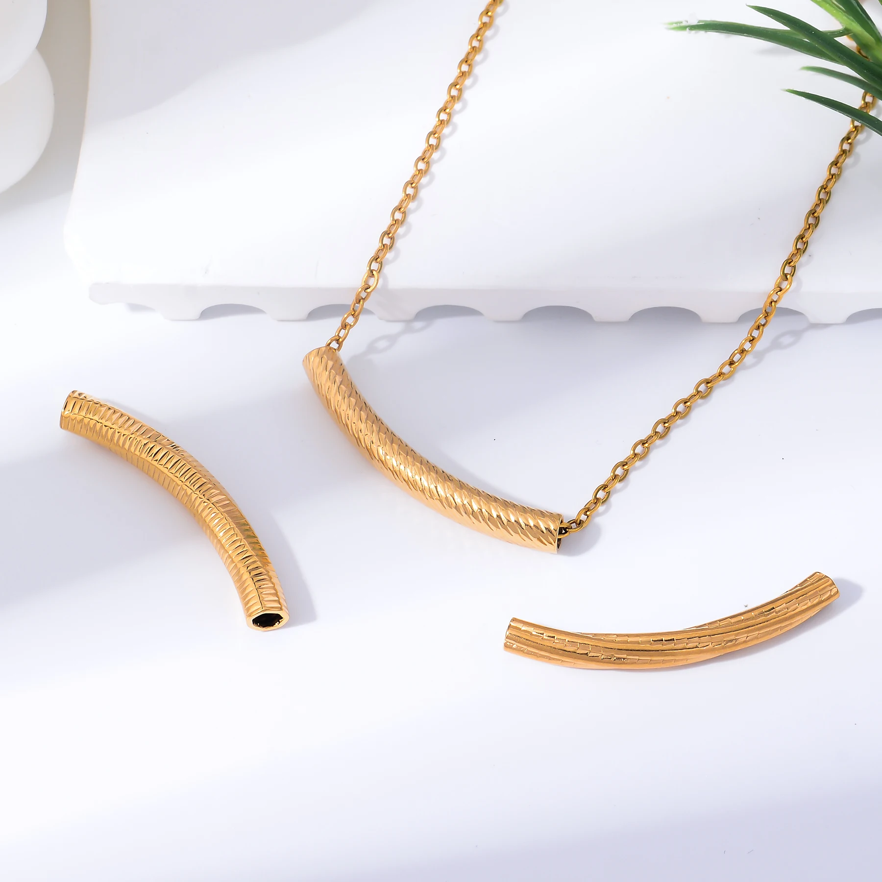 6 Stück/Set Edelstahl PVD Gold Geprägte Röhren-Abstandshalter-Perlen-Verbinder für Armband-Halskette-Anhänger DIY Schmuckzubehör – Detail 6