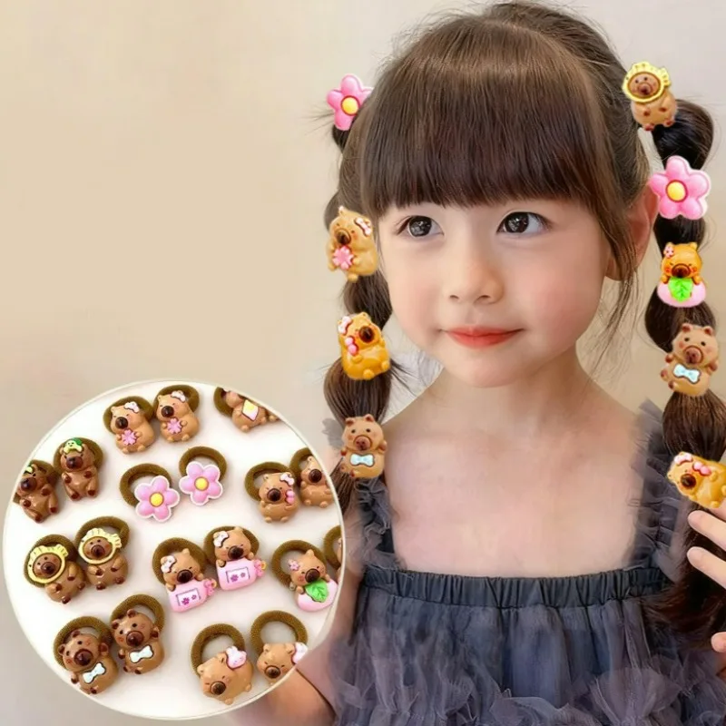 10/20Pcs Sweet Capybara Hair Ties for Kids Children Resin Animal Elastic Hair Rings Resin Animal Headwear Hair Accessories