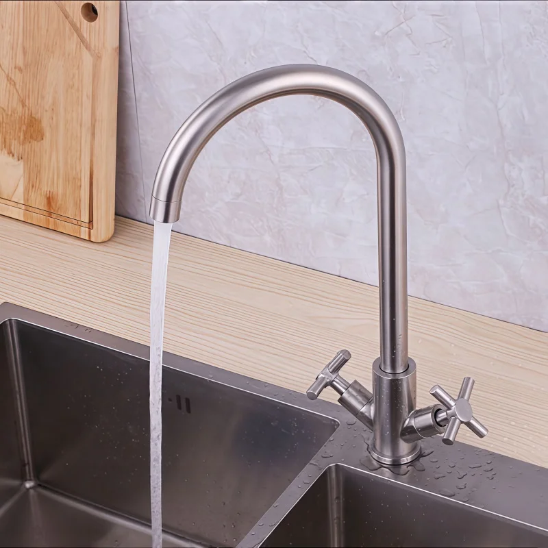 Stainless Steel Kitchen Hot and Cold Dual Faucet for Sink, Rotatable Washing Basin Faucet for Washing Dishes and Face