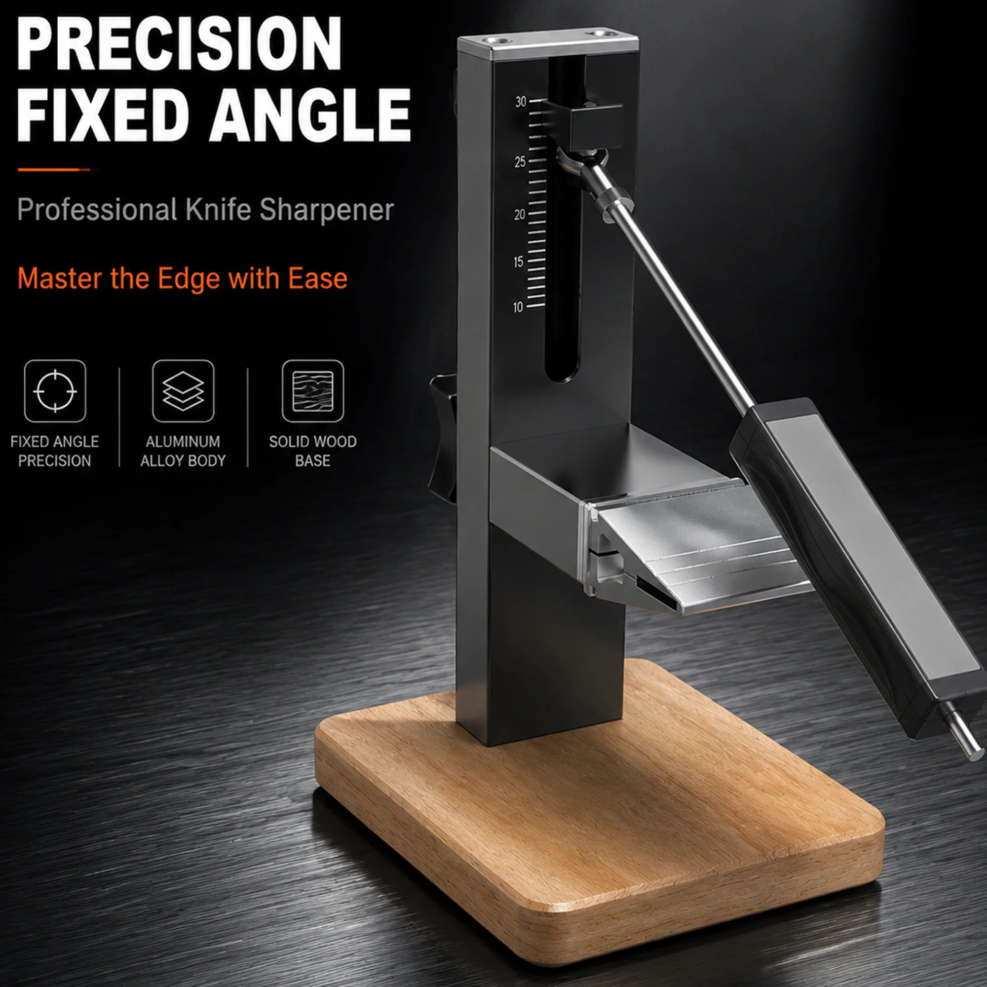 

All-in-One Fixed Angle Sharpener, Premium CNC Alloy Metal Knife Sharpening Kit, Universal Clamp & Whetstone Holder, Wooden Base