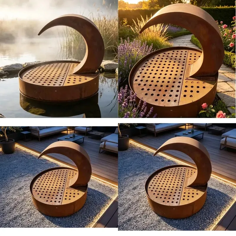 Large Weathering Steel Rain Curtain Waterfall Fountain Durable Fire Resistant Eco Friendly Outdoor Garden Decoration