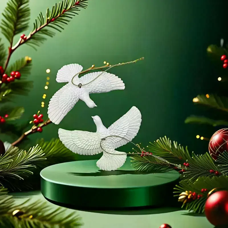 1pc Friendship Doves Resin Christmas Ornament White Dove Christmas Tree Hanging Decor Festive Holiday Gift for Family Friends