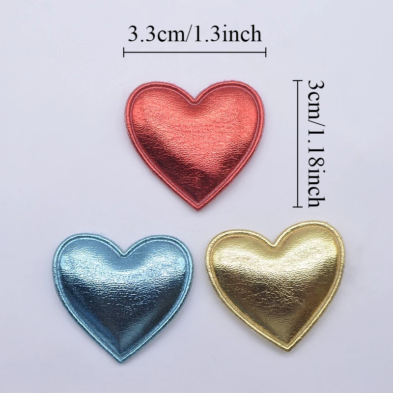 50Pcs 3.3*3cm/1.3*1.18inch PU Leather Heart Appliques for DIY Hairpin Wedding Cake Topper Decor Crafts Clothes Sewing Patches