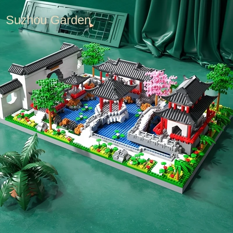 China-Chic micro particle building blocks are difficult to assemble Suzhou garden architecture series assembled toys