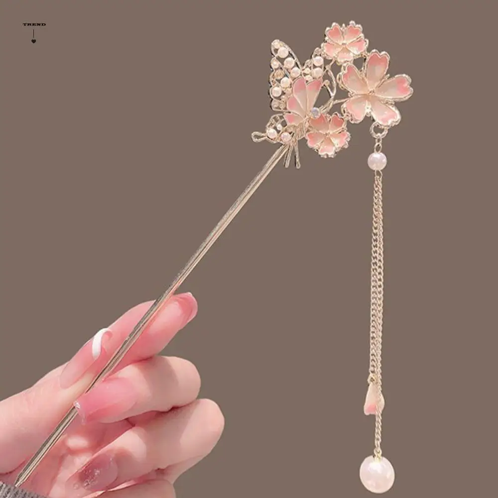 

Elegant Romantic Cherry Blossom Hair Sticks Vintage Pink Hanfu Headwear Sweet Fashion Jewelry Hair Accessories For Women Girls