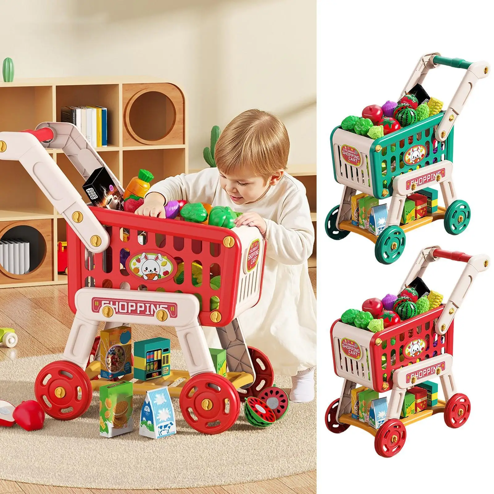 Crianças carrinho de compras crianças jogar carrinho de compras brinquedo acessórios de cozinha fingir jogar brinquedos educativos comida falsa para meninos meninas criança