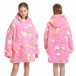 Kids Hoodie Oversized Blanket with Sleeves Unicorn Print Cute Girls Sweatshirt Teenage Boys Hoodie Children Winter Loose Clothes