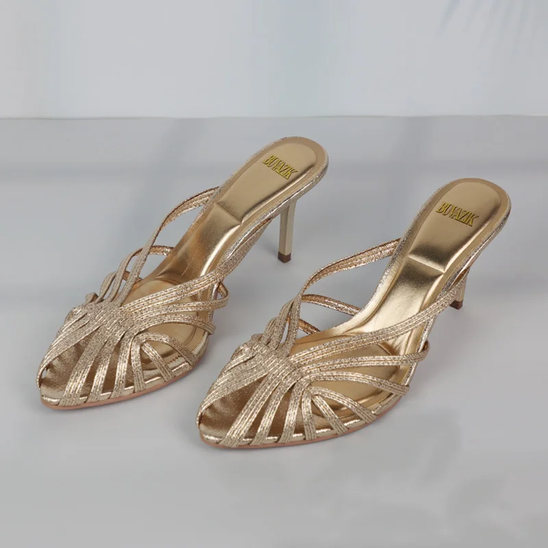 Gold Thin Heel Women's Sandals 2025 Retro Style