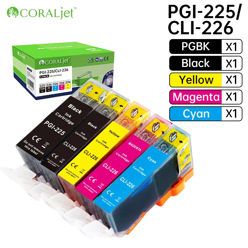 5 Pack PGI-225 CLI-226 Ink Cartridge for Canon PGI225 CLI226 Compatible with Canon PIXMA IP4820 4920 MG6220 MG6120 MG5320 MX882