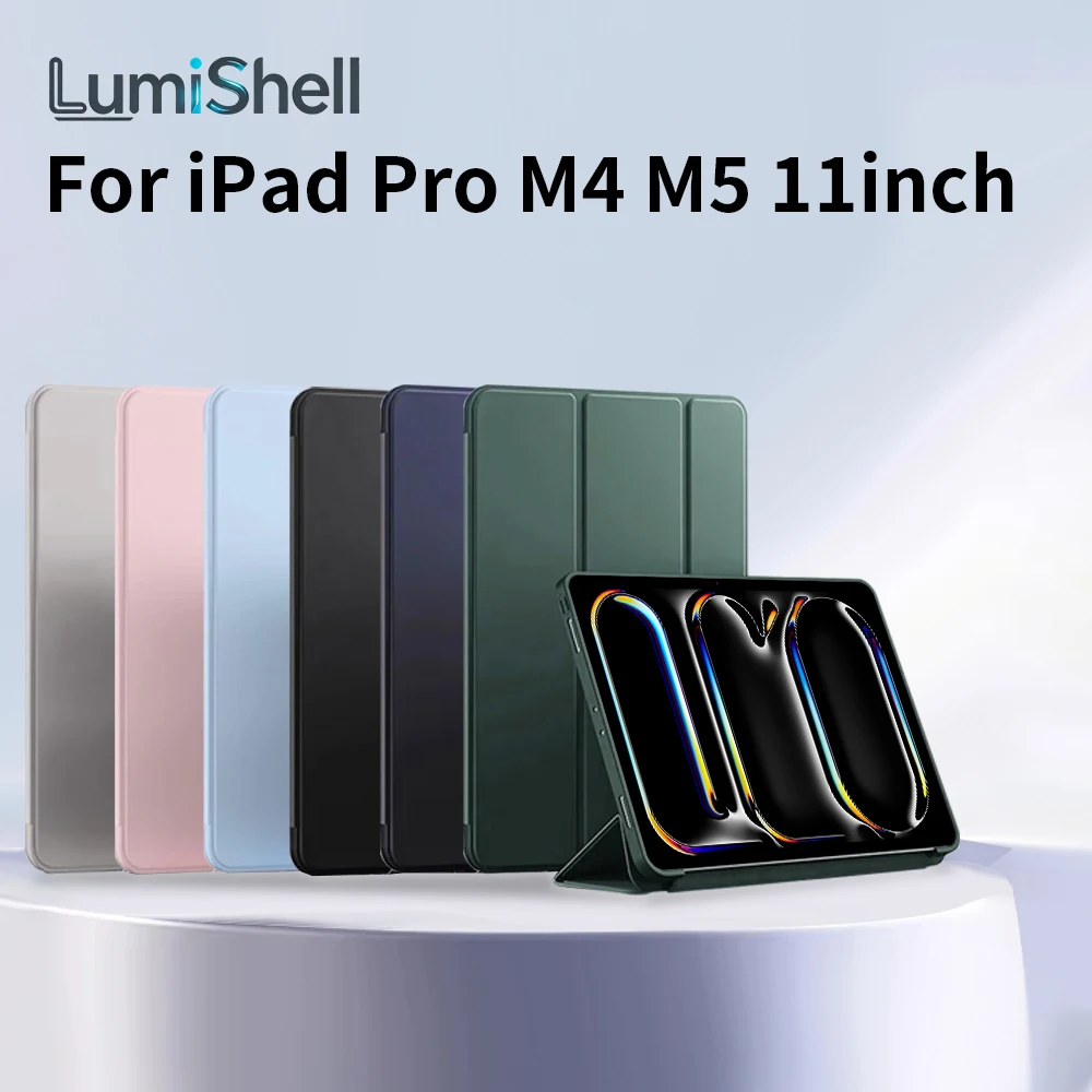 Tri-fold Flip Case For iPad Pro 11 M4 M5 11inch 2024 2025, Auto Wake/Sleep Soft Silicone Shell PU Protective Cover