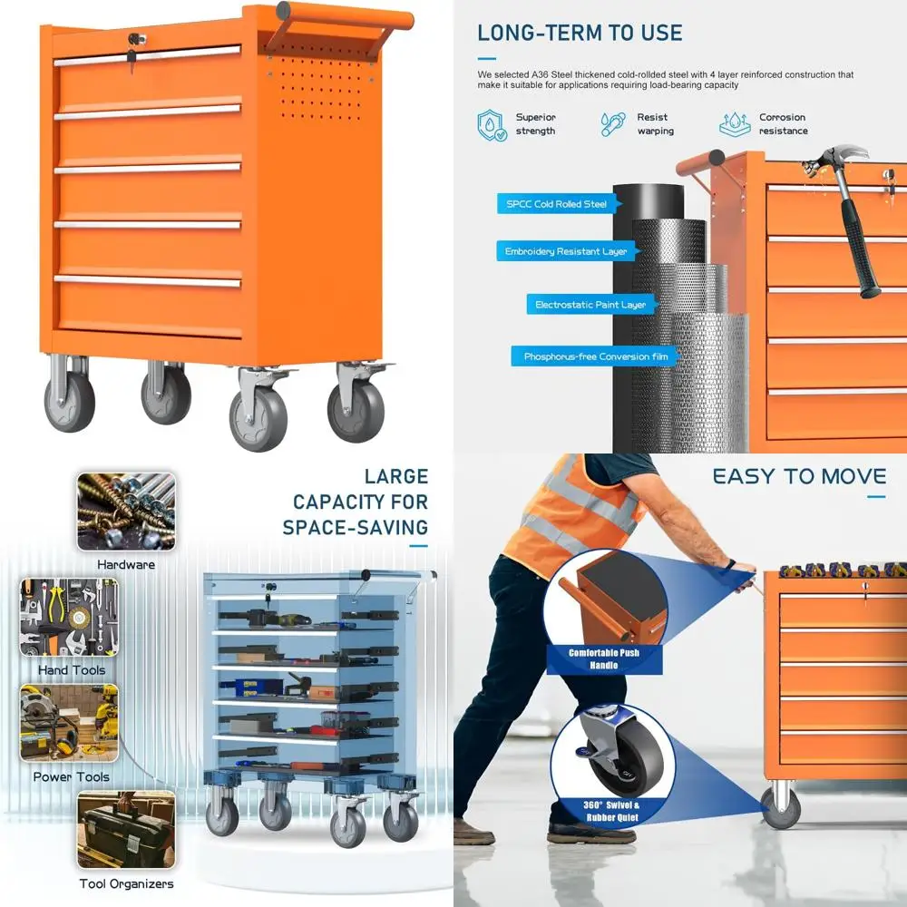 

Heavy-Duty Rolling Mechanic Tool Chest with 5 Large Drawers, Metal Locking Cabinet for Heavy-Duty Tool Storage and Organization