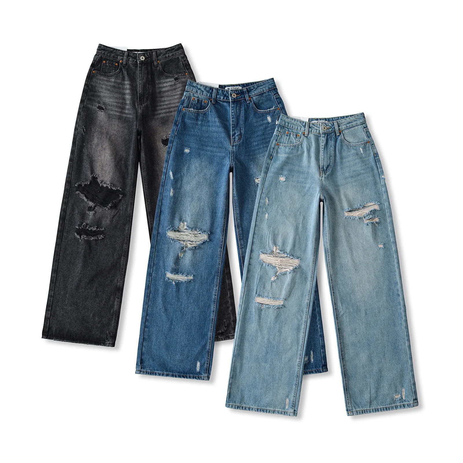 

Весна/Лето Новые женские джинсы Свободные широкие брюки с высокой талией для пирсинга