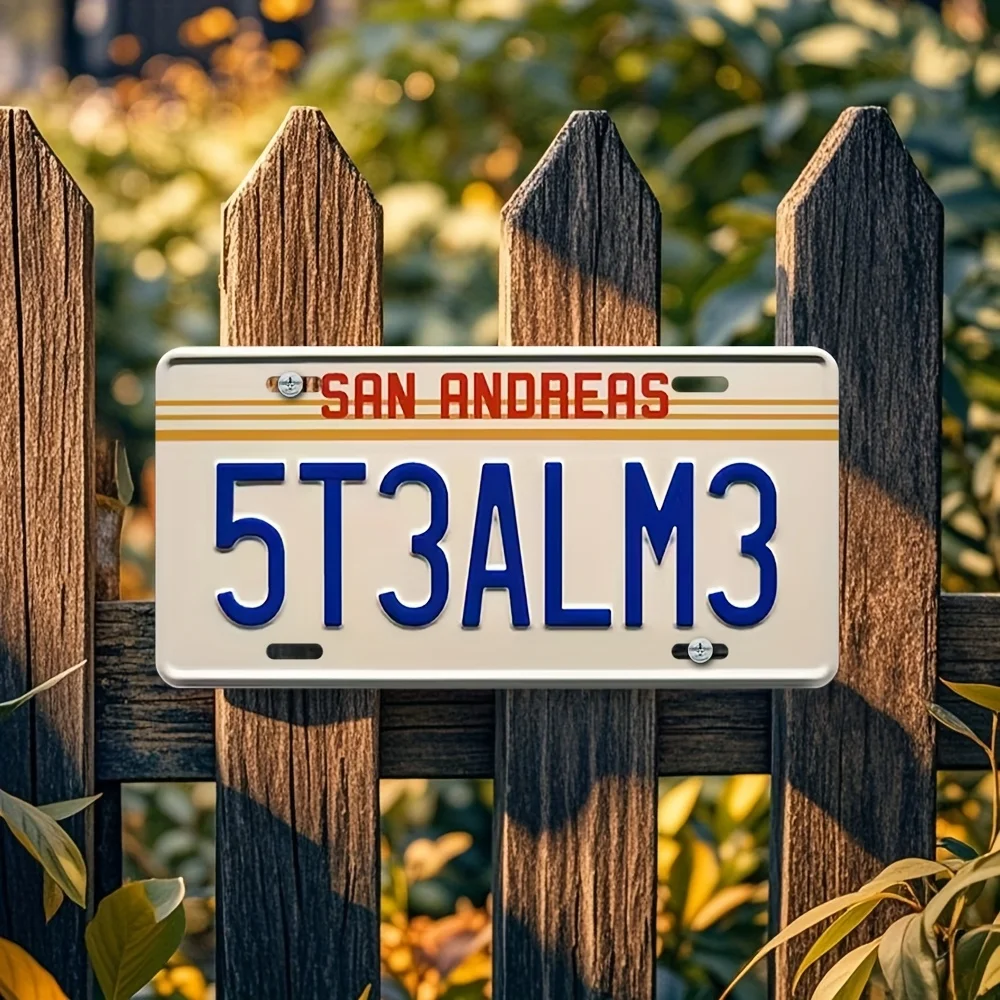 2D Flat,Retro Aluminum Signage Vintage Wall-Mounted Garage Decor with San Andres Design, Durable 2D Flat Metal Art for Home