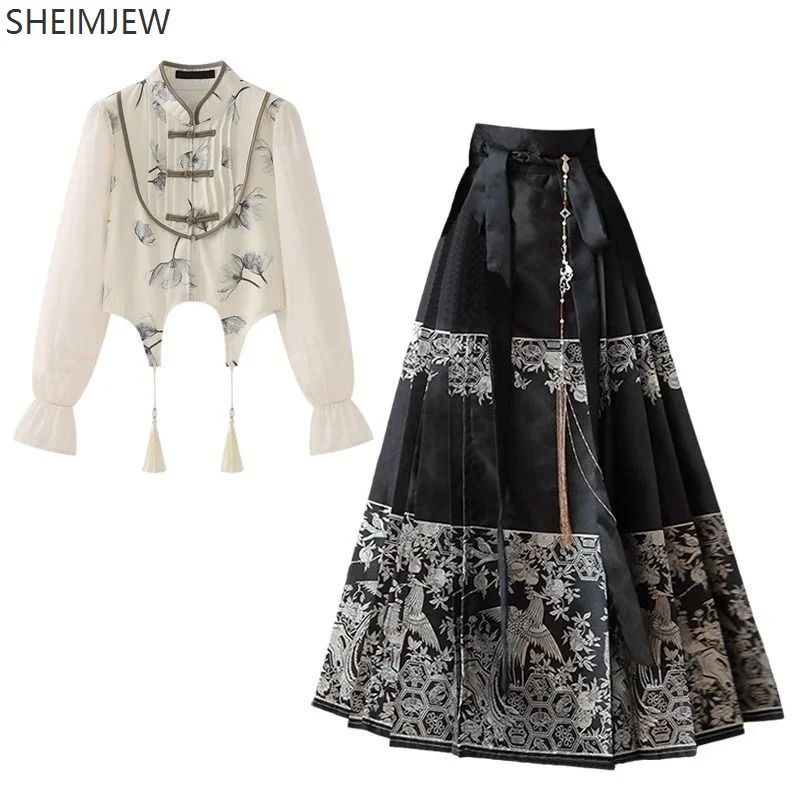 Chinese Style Horse Face Skirt Improved Design Hanfu New Style Role Play Chinese Long-sleeved Top With Suit Fashion Clothes Set