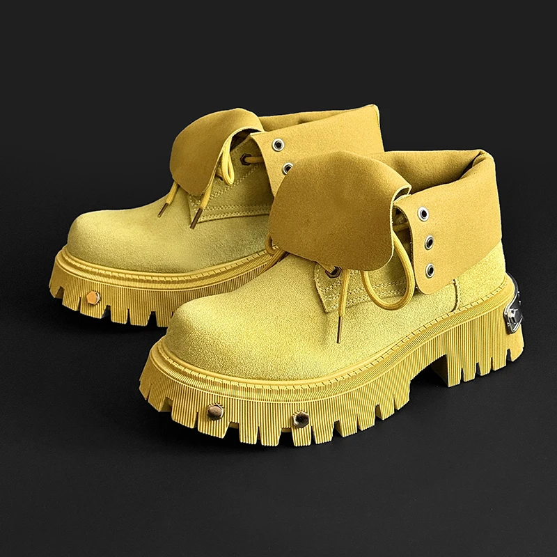 

Punk Rivet Design Bikers Boots For Men Street Style High Top Motorcycle Shoes Men Platform Boot Fashion Yellow Men's Ankle Boots