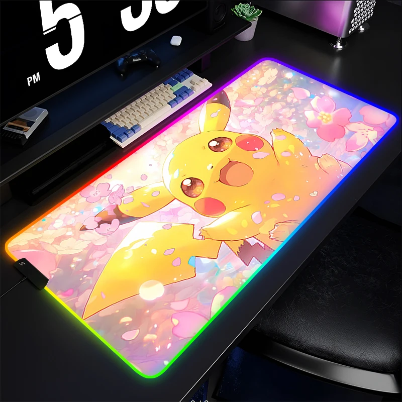 RGB Rubber Mouse Pad P-Pokemon Pikachu Game Backlight Pc Keyboard Laptop Computer Speed LED Desk Mat Gaming Acessories Mousepad