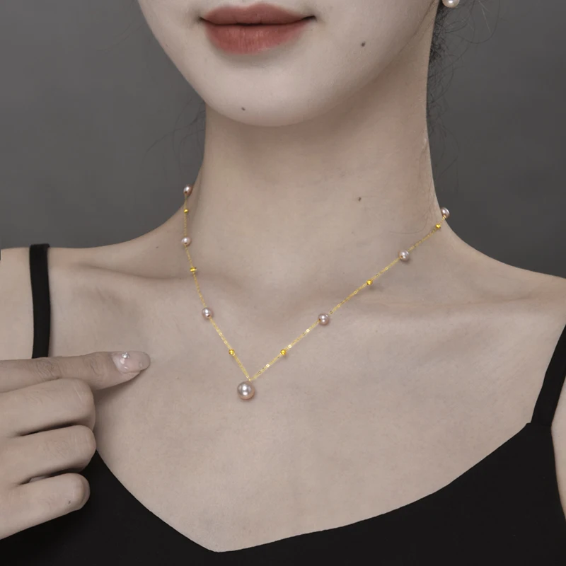 

NYMPH Pure 18K Gold Necklace Pendant Natural Freshwater Pearl AU750 Women's Exquisite Jewelry Party Gift X523-1