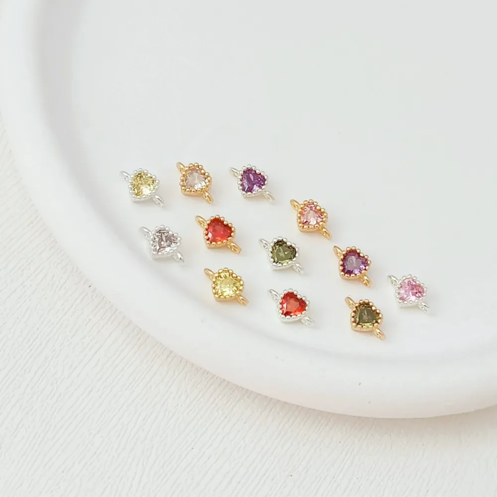 

Серебряный 14-каратный позолоченный микроинкрустированный цирконом кулон в форме сердца DIY браслет ручной работы ожерелье, двойное кольцо в форме сердца кулон