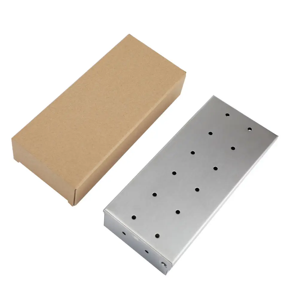 BBQ Smoker Box For Gas Charcoal Grills Thick Stainless Steel Wood Pellet Flavor Infuser Outdoor Cooking Accessories