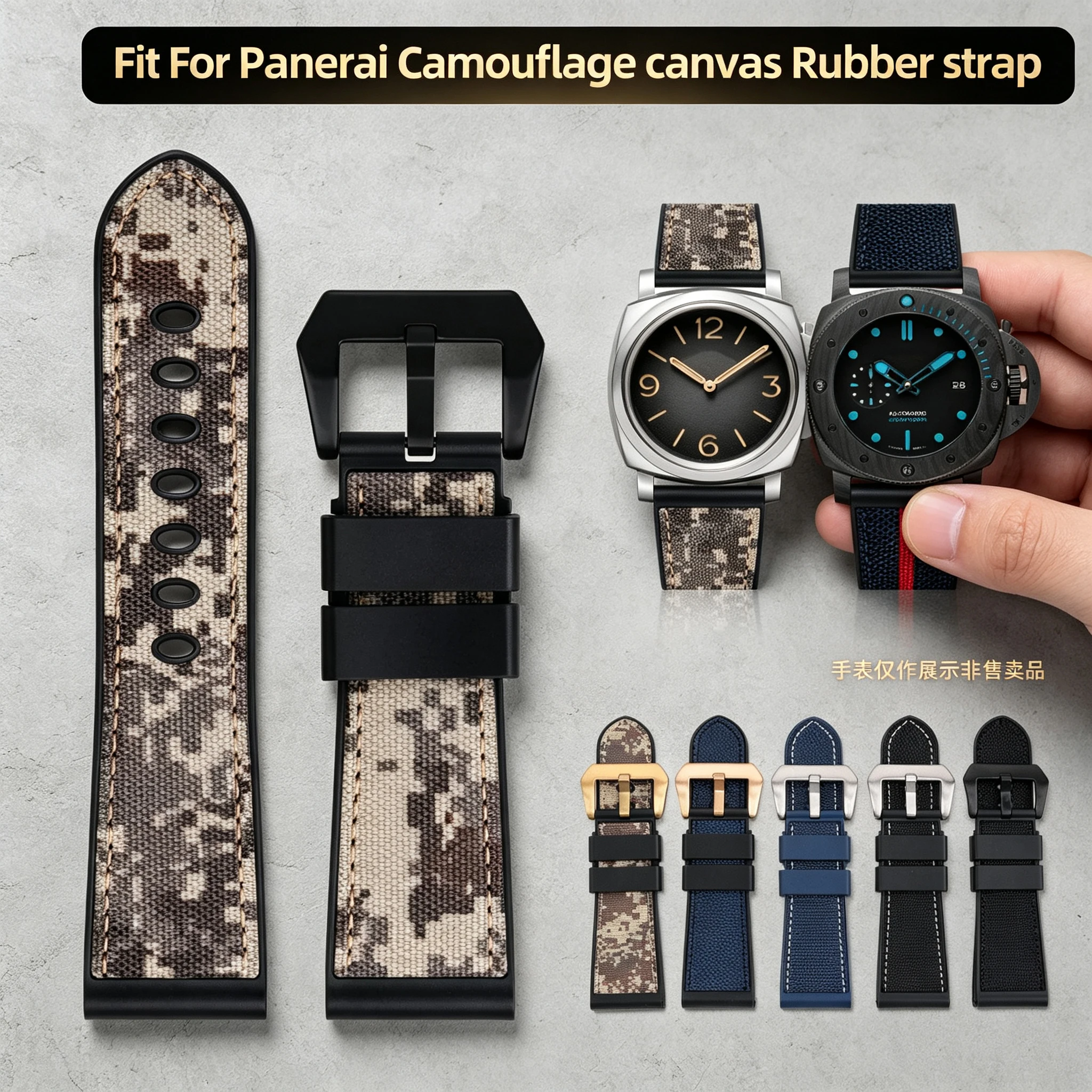 24mm 26mm Camouflage Canvas Rubber Watch Strap For Panerai PAM441 PAM386 PAM111 SUBMERSIBLE Series Men Replacement Watch Band