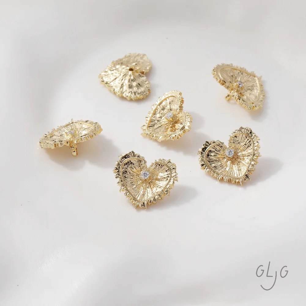 4PCS Heart Charms Stud Earrings Ear Clip Diy Connectors Jewelry Making Findings Supplies 14k Gold Plated 16*14mm view 6