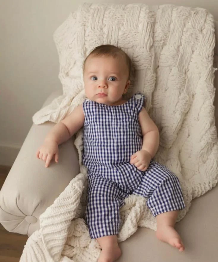 FOCUSNORM 0-3Y Lovely Infant Baby Boys Girls Casual Jumpsuits Pants Plaid Print Sleeveless Strap Button Romper Overalls