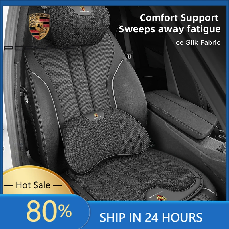 

Наклейки для интерьера автомобиля Porsche, подушка для шеи и поясничная поддержка из ледяного шелка для Porsche Panamera, Taycan, 911, 718, Macan, Cay