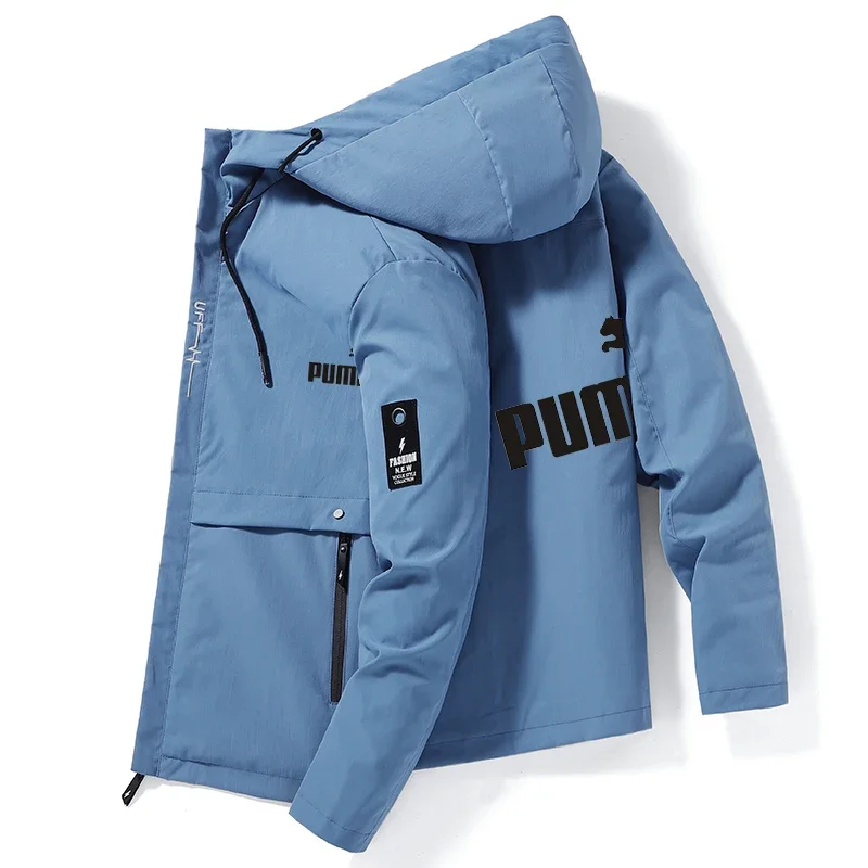 Autumn and Winter Full Icon Brand Men's Windproof Zipper Hooded Jacket Casual High Quality Outdoor Sports Lightweight Style