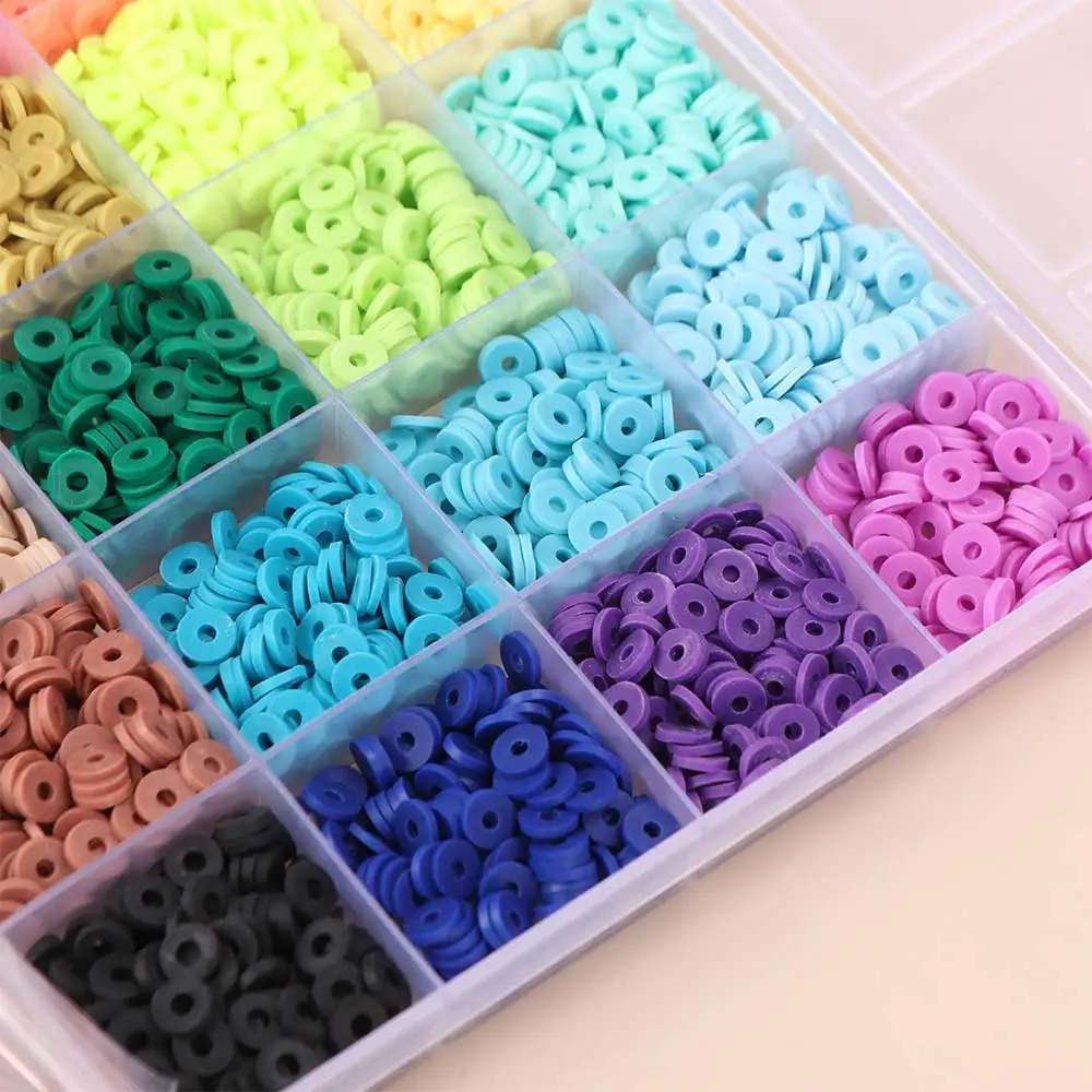 Mit Alphabet-Perlen, Polymer-Ton-Perlen-Set, Ton-Scheiben-Perlen, gemischte Farben, flache runde Abstandshalter-Perlen, Bohemian-Weichkeramik – Detail 1